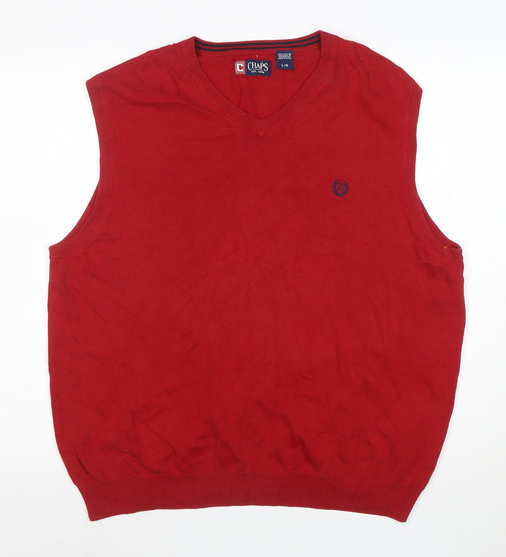 Chaps Men's Red Cotton V-Neck Sleeveless Vest Jumper Size L