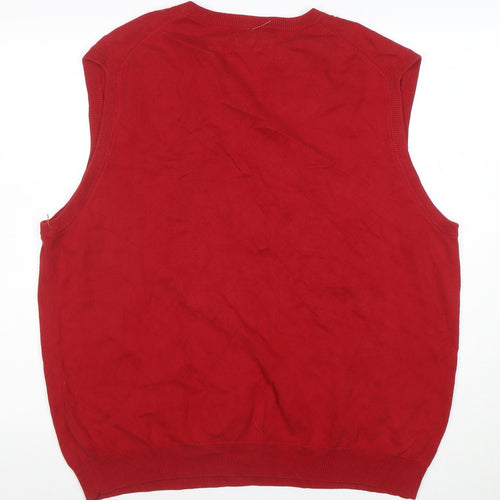 Chaps Men's Red Cotton V-Neck Sleeveless Vest Jumper Size L