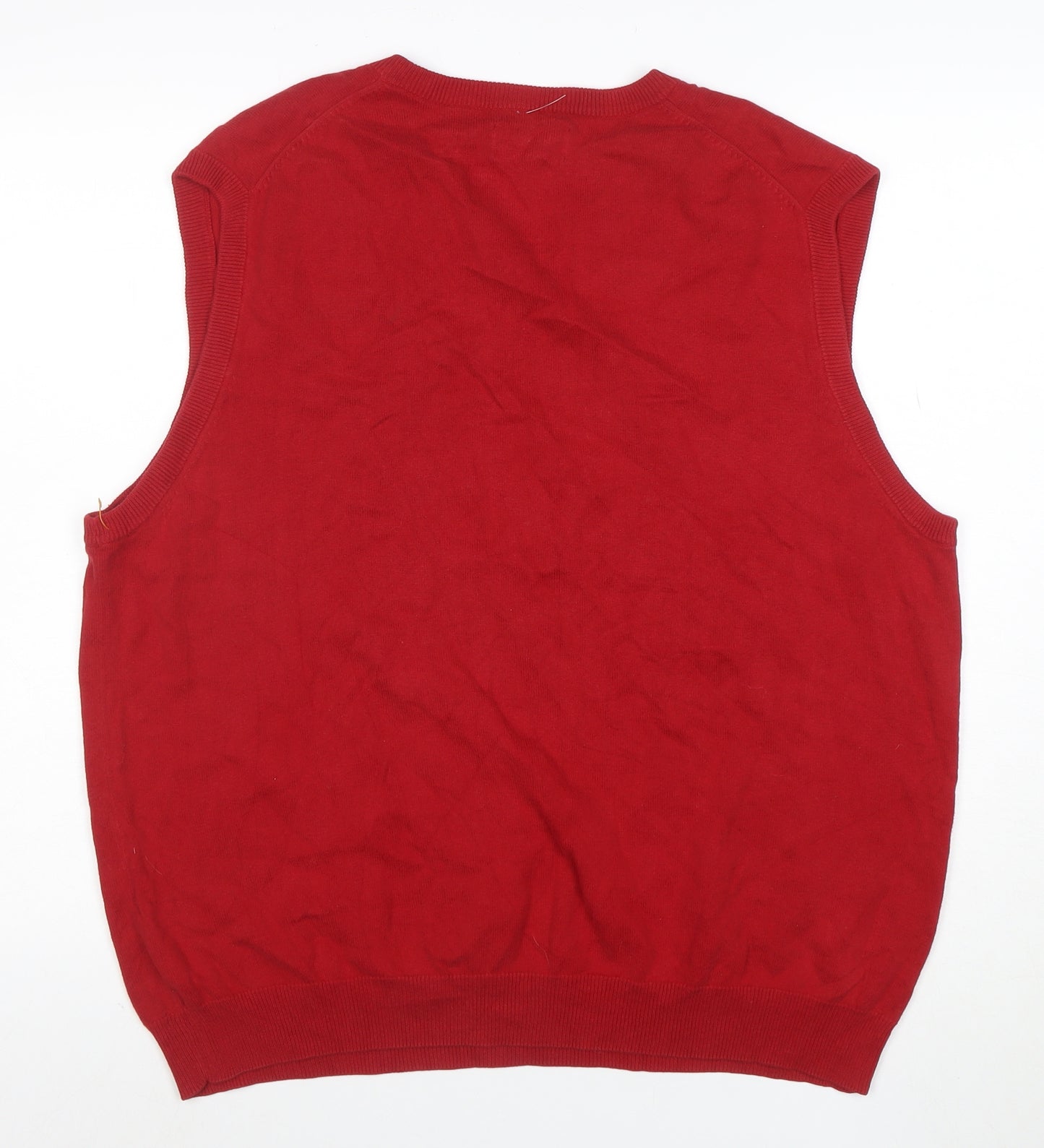 Chaps Men's Red Cotton V-Neck Sleeveless Vest Jumper Size L