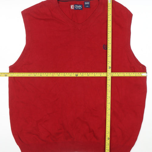 Chaps Men's Red Cotton V-Neck Sleeveless Vest Jumper Size L