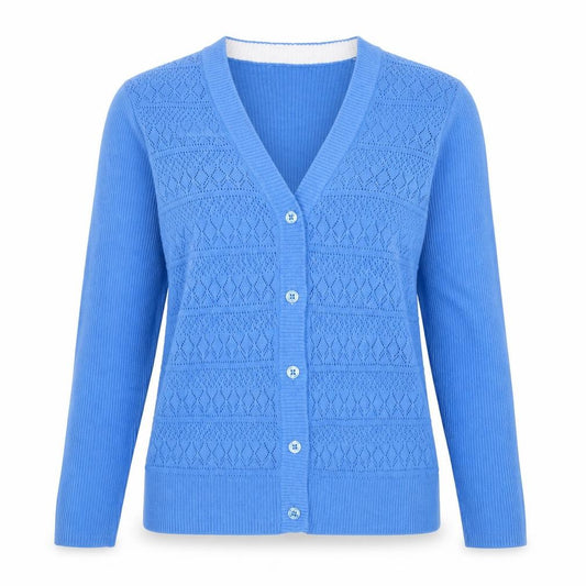 Front view of Van Heusen Women's Blue Knit V-Neck Button Cardigan, size M