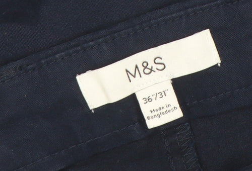 Marks and Spencer Men's Navy Blue Chino Trousers 36W 31L Cotton Blend