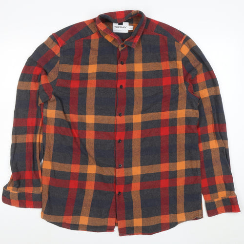 Topman Men's Multicoloured Check Flannel Button-Up Shirt XL