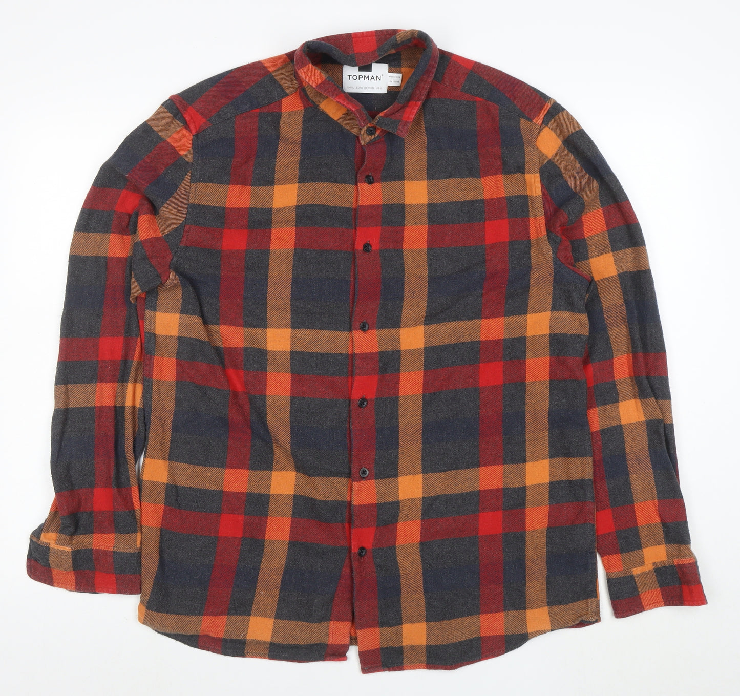 Topman Men's Multicoloured Check Flannel Button-Up Shirt XL
