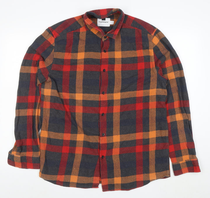 Topman Men's Multicoloured Check Flannel Button-Up Shirt XL