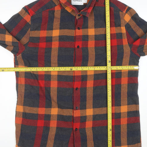 Topman Men's Multicoloured Check Flannel Button-Up Shirt XL