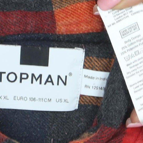 Topman Men's Multicoloured Check Flannel Button-Up Shirt XL