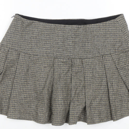 Mango Women's Brown Pleated Tweed Short Skirt Size M