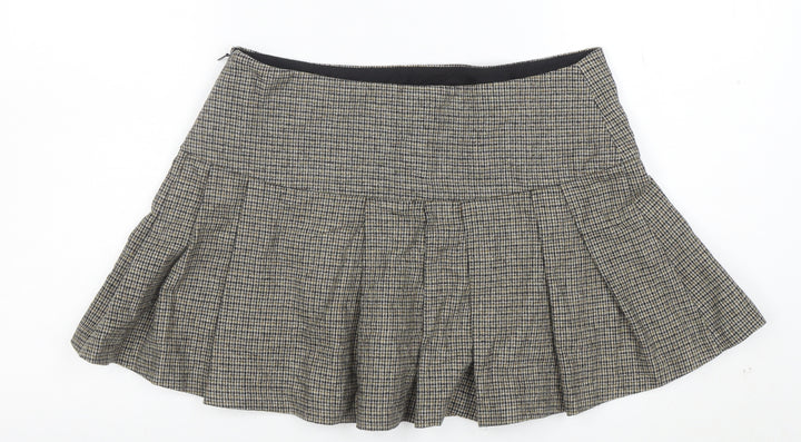 Mango Women's Brown Pleated Tweed Short Skirt Size M