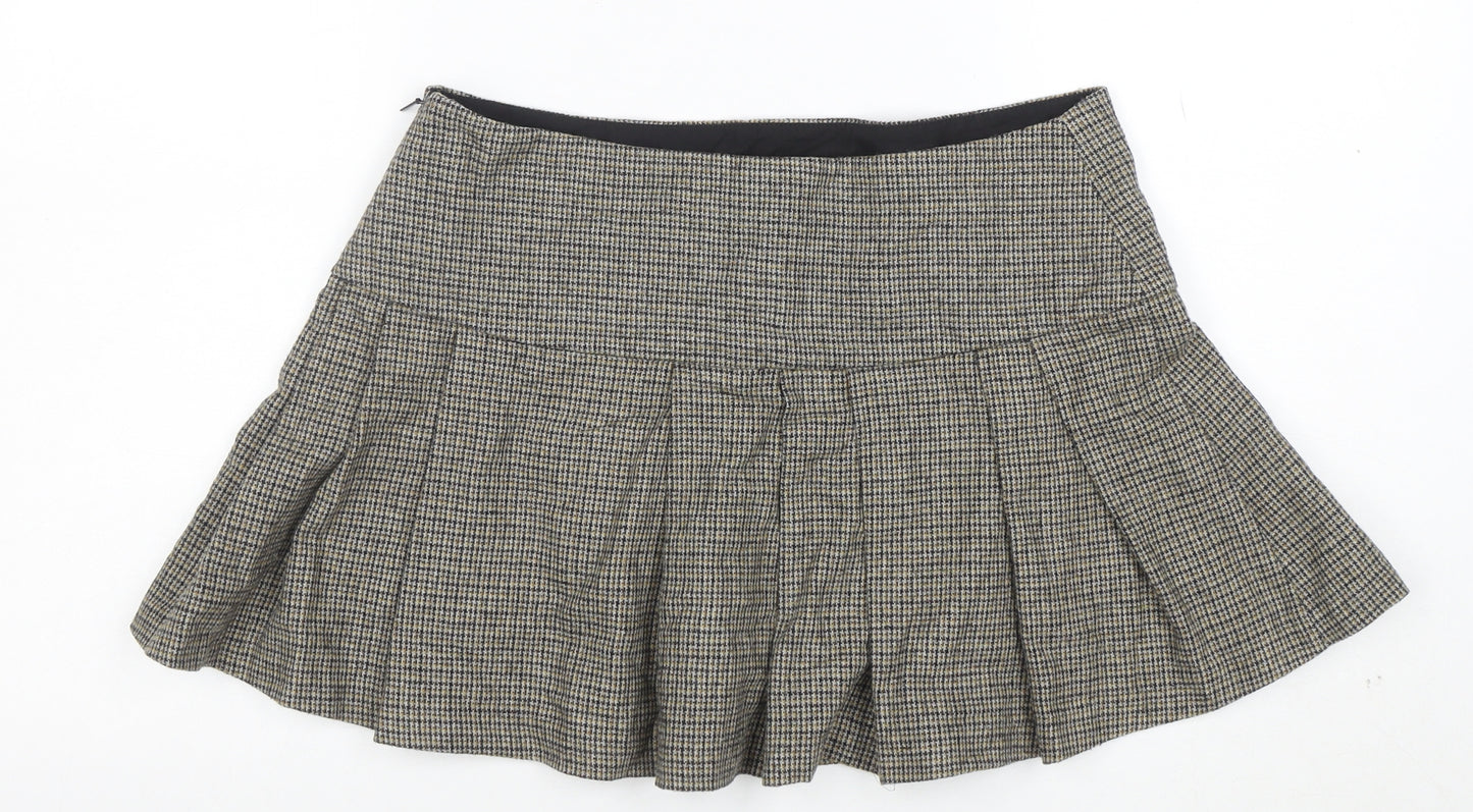 Mango Women's Brown Pleated Tweed Short Skirt Size M