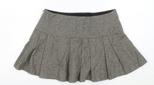 Mango Women's Brown Pleated Tweed Short Skirt Size M