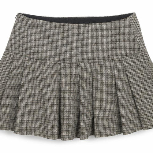 Mango Women's Brown Pleated Tweed Short Skirt Size M