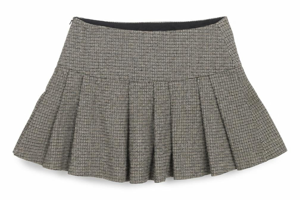 Mango Women's Brown Pleated Tweed Short Skirt Size M