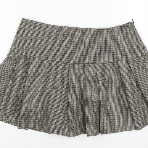 Mango Women's Brown Pleated Tweed Short Skirt Size M