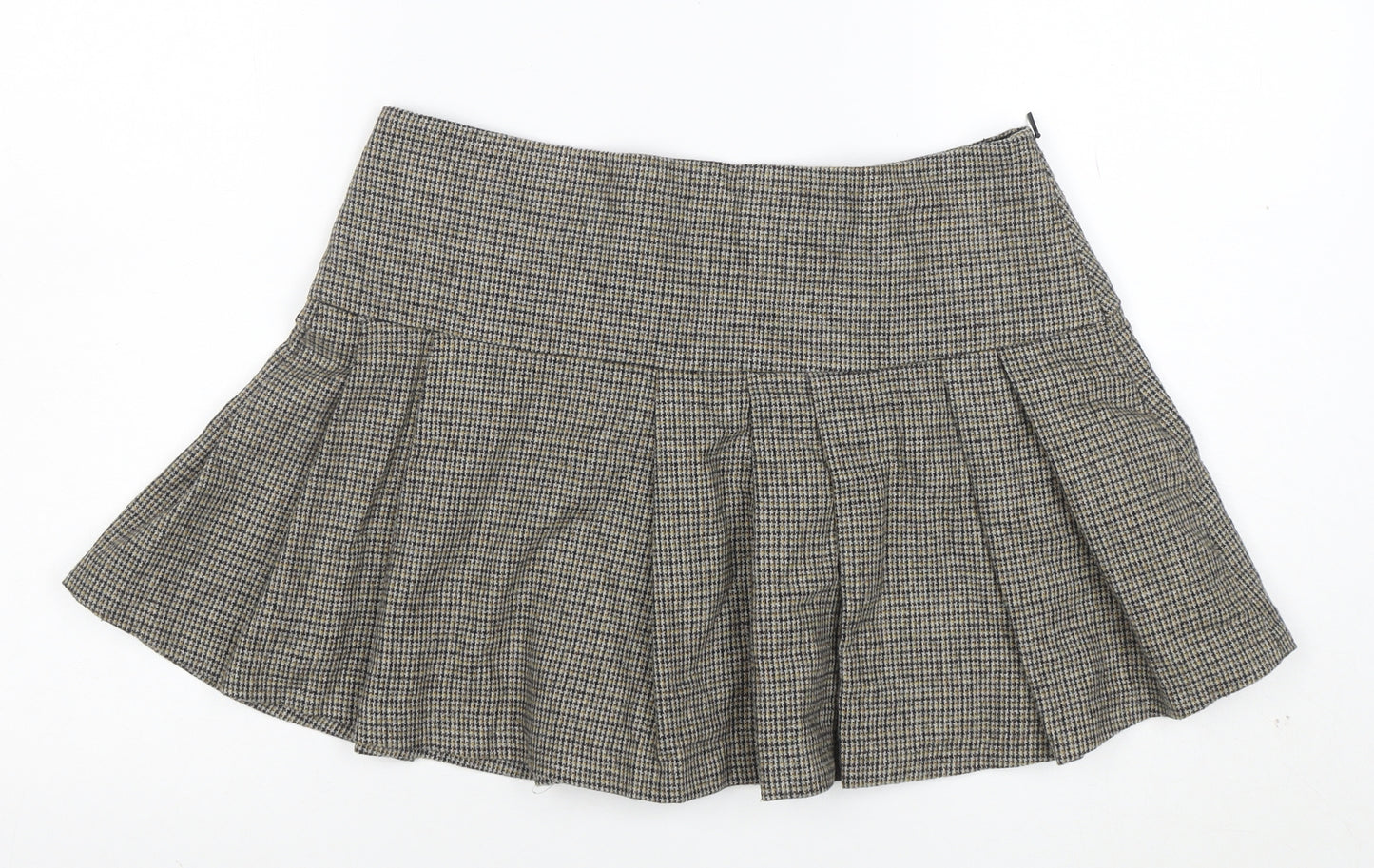 Mango Women's Brown Pleated Tweed Short Skirt Size M
