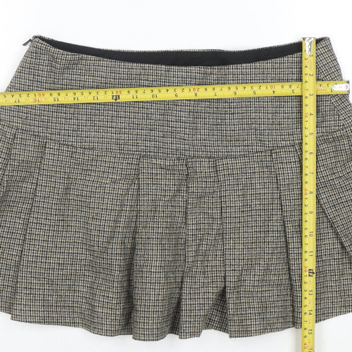 Mango Women's Brown Pleated Tweed Short Skirt Size M