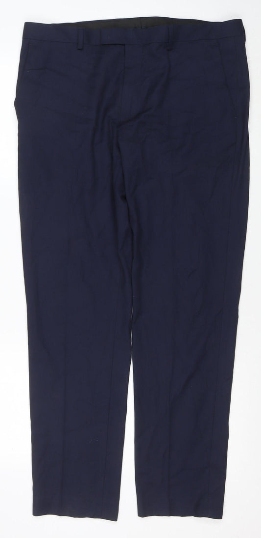 Marks and Spencer Men's Blue Slim Fit Dress Trousers 36 Regular