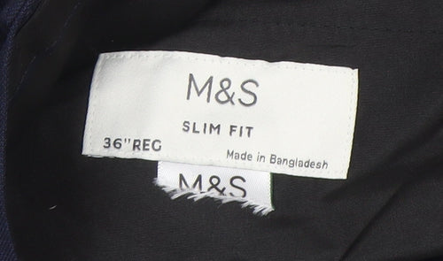 Marks and Spencer Men's Blue Slim Fit Dress Trousers 36 Regular