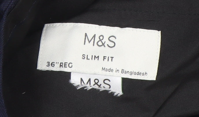 Marks and Spencer Men's Blue Slim Fit Dress Trousers 36 Regular
