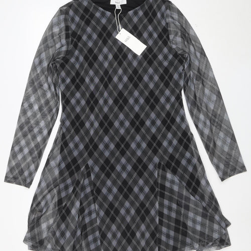 Marks and Spencer Womens Grey Check Shift Dress Size 14 Long Sleeve
