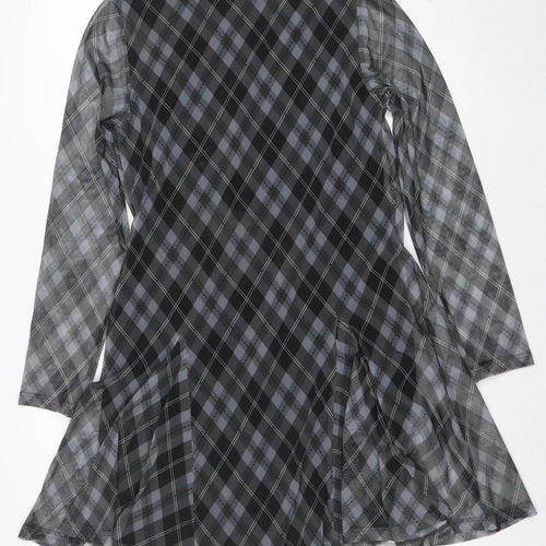 Marks and Spencer Womens Grey Check Shift Dress Size 14 Long Sleeve