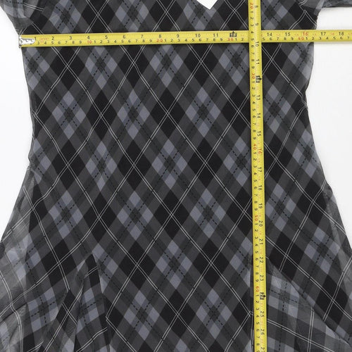 Marks and Spencer Womens Grey Check Shift Dress Size 14 Long Sleeve