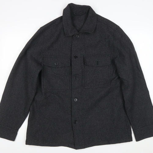 H&M Men Grey Wool Blend Button Shirt Jacket Size M