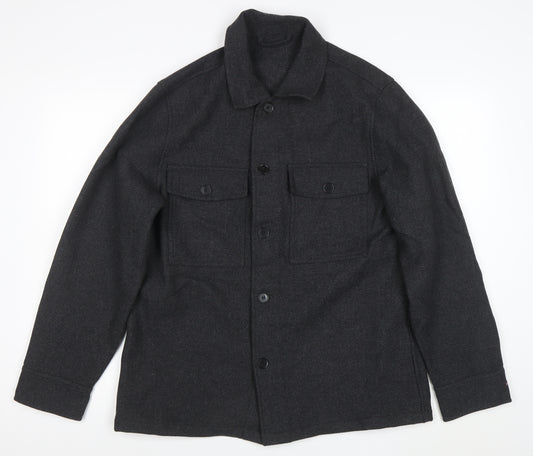 H&M Men Grey Wool Blend Button Shirt Jacket Size M