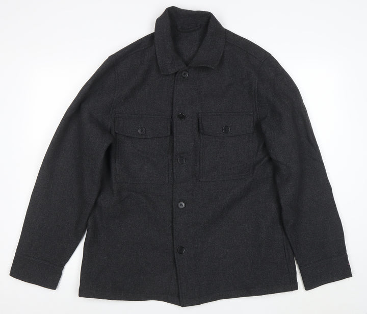 H&M Men Grey Wool Blend Button Shirt Jacket Size M