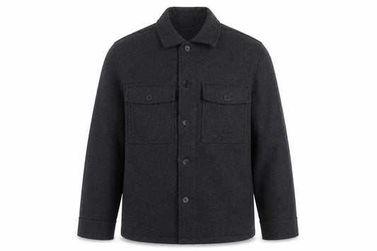 Front view of H&M Men Grey Wool Blend Button Shirt Jacket, size M