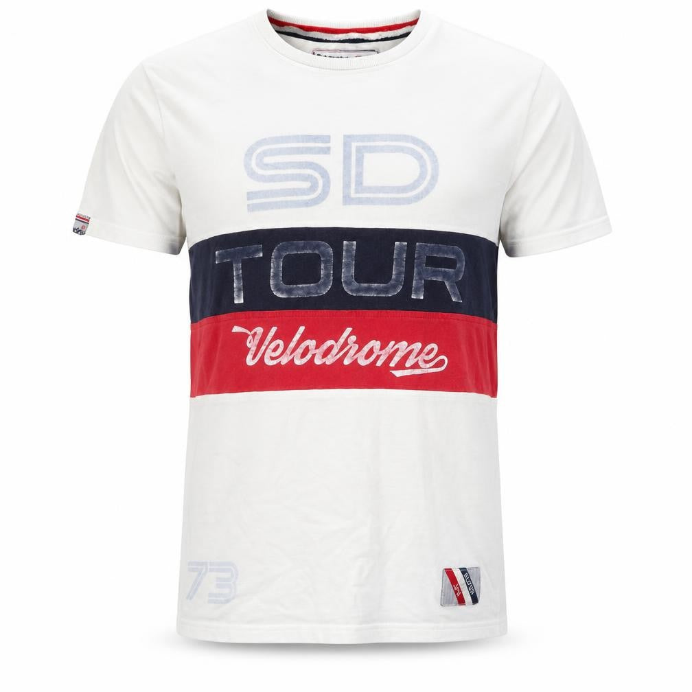 Front view of Superdry Men's White Colourblock Velodrome T-Shirt, size S