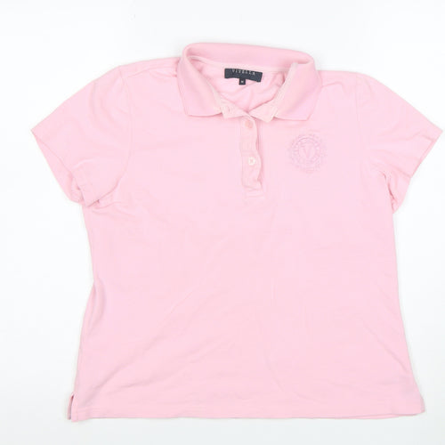 Viyella Women’s Pink Cotton Polo Shirt M Short Sleeve Classic Fit