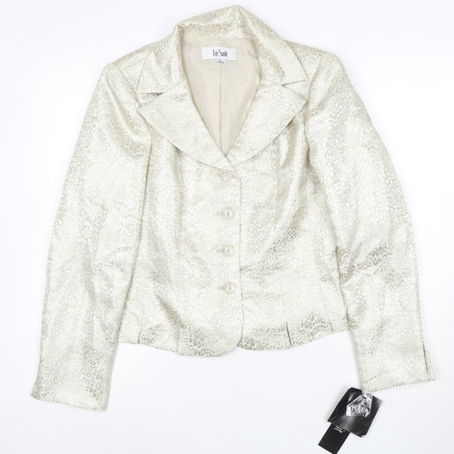 Le Suit Women Ivory Jacquard Blazer Size 8 Tailored Long Sleeve