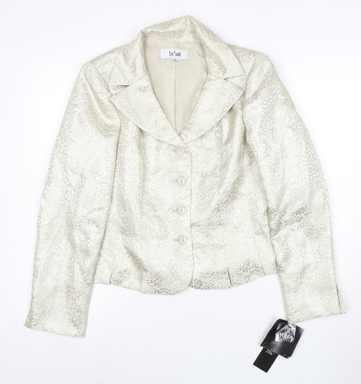 Le Suit Women Ivory Jacquard Blazer Size 8 Tailored Long Sleeve