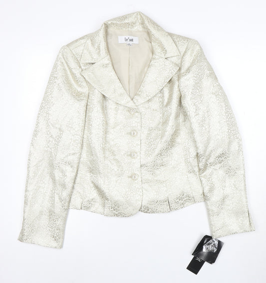 Le Suit Women Ivory Jacquard Blazer Size 8 Tailored Long Sleeve
