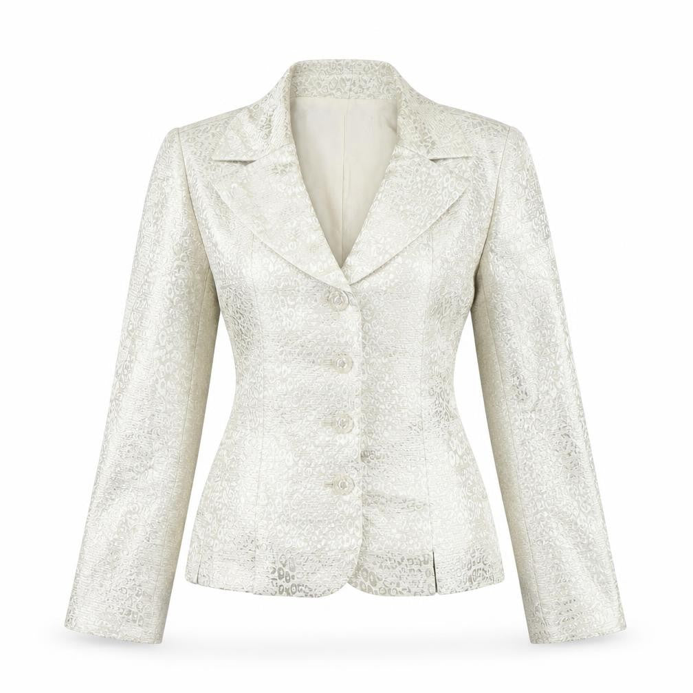 Le Suit Women Ivory Jacquard Blazer Size 8 Tailored Long Sleeve