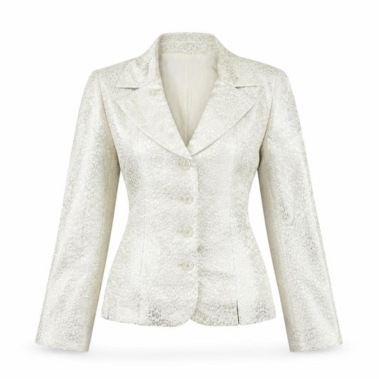 Le Suit Women Ivory Jacquard Blazer Size 8 Tailored Long Sleeve