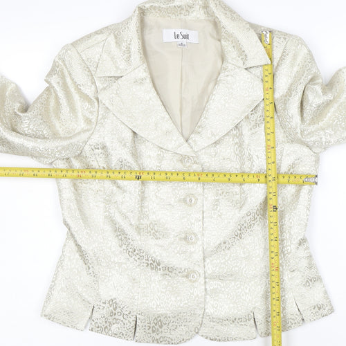 Le Suit Women Ivory Jacquard Blazer Size 8 Tailored Long Sleeve