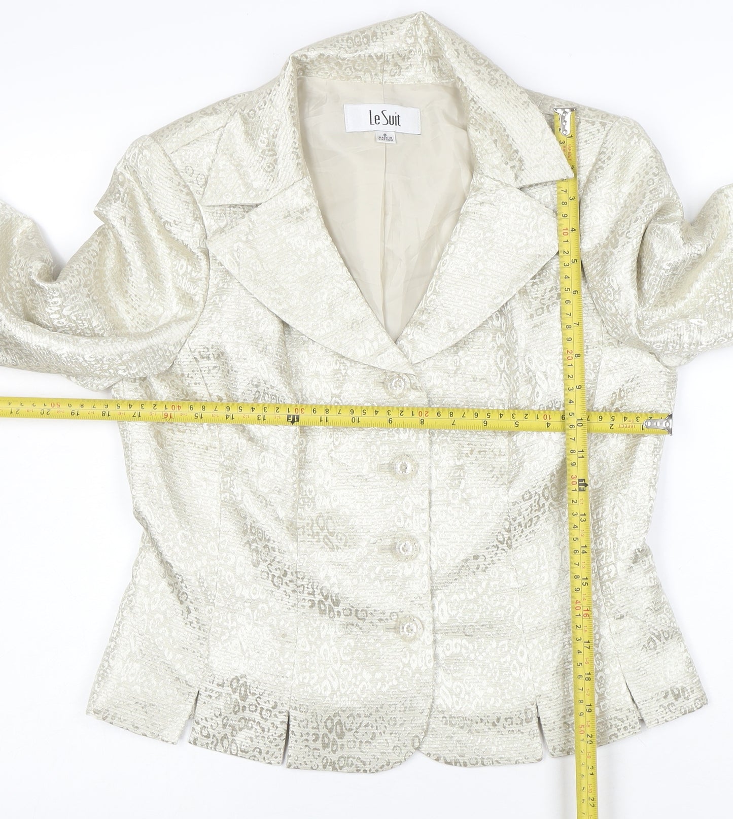 Le Suit Women Ivory Jacquard Blazer Size 8 Tailored Long Sleeve
