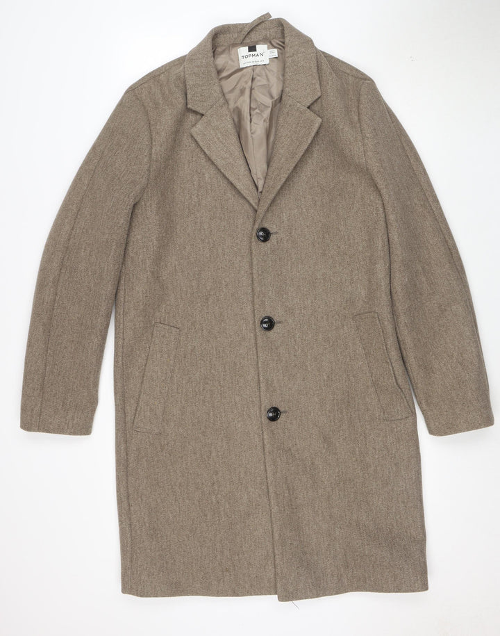 Topman Unisex Brown Wool Blend Long Overcoat M Classic Style