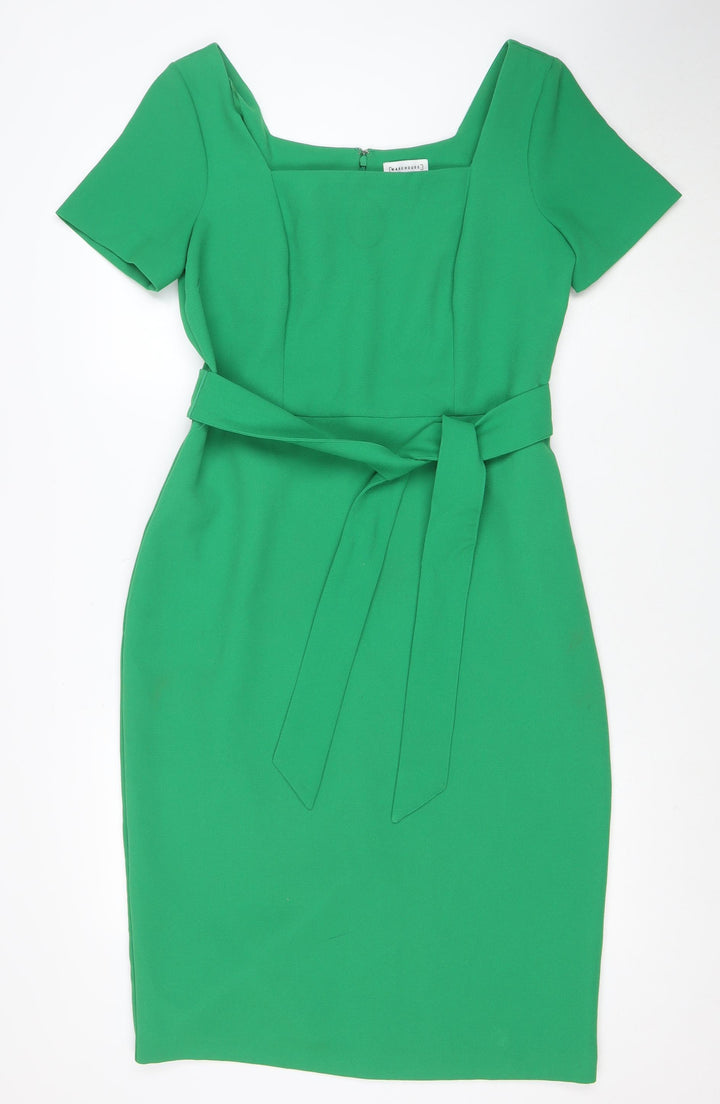 Warehouse Women Green Off Shoulder Sheath Knee Dress Size 12