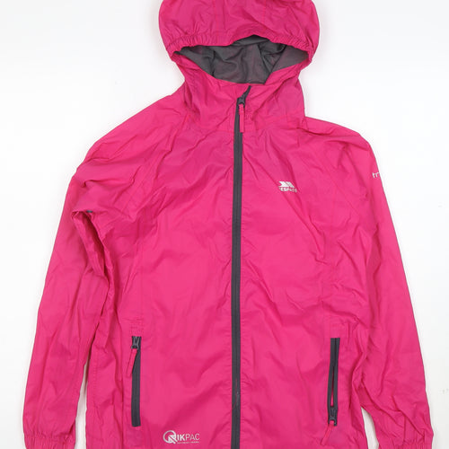 Trespass Girls Pink Waterproof Hooded Rain Coat Jacket 11-12 Years