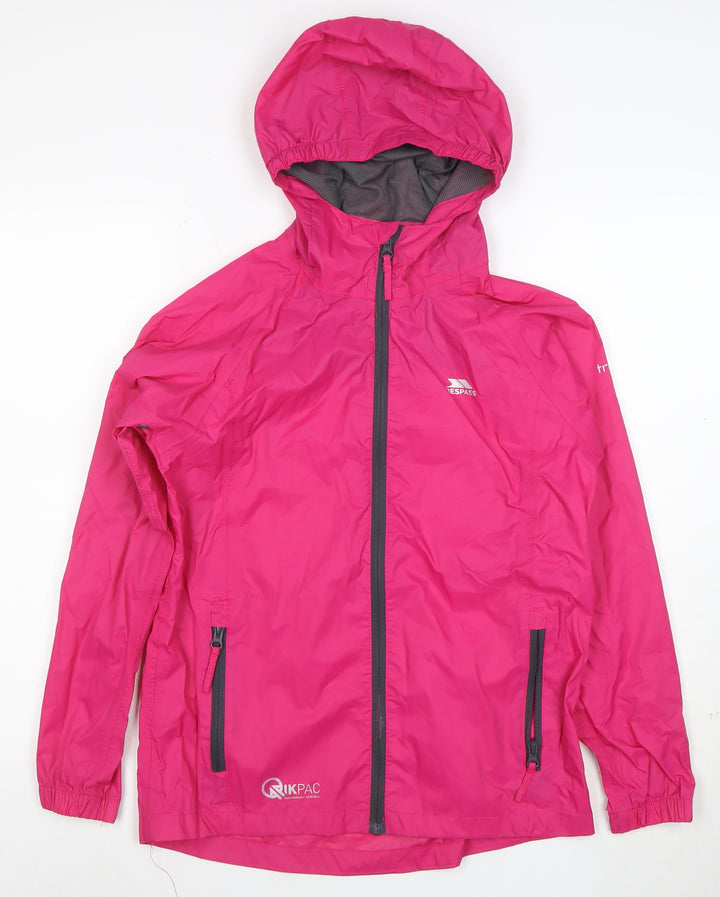 Trespass Girls Pink Waterproof Hooded Rain Coat Jacket 11-12 Years