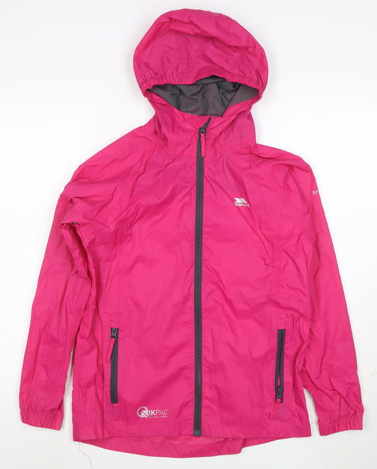 Trespass Girls Pink Waterproof Hooded Rain Coat Jacket 11-12 Years