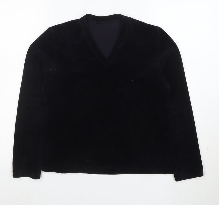 Marks and Spencer Women’s Black Velvet V-Neck Long Sleeve Blouse Size 16