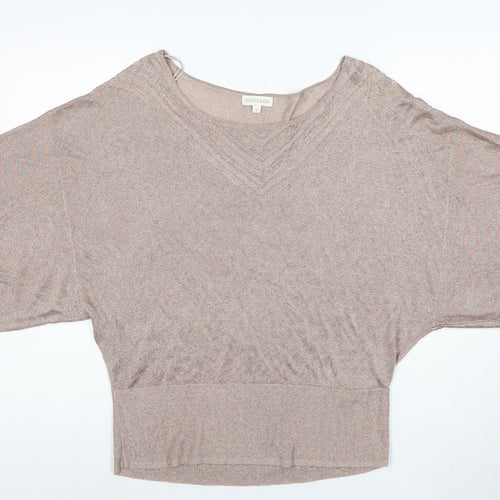 Monsoon Women’s Beige Knit Dolman Blouse L V-Neck Lightweight Top