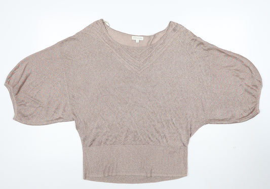 Monsoon Women’s Beige Knit Dolman Blouse L V-Neck Lightweight Top