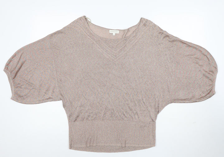 Monsoon Women’s Beige Knit Dolman Blouse L V-Neck Lightweight Top