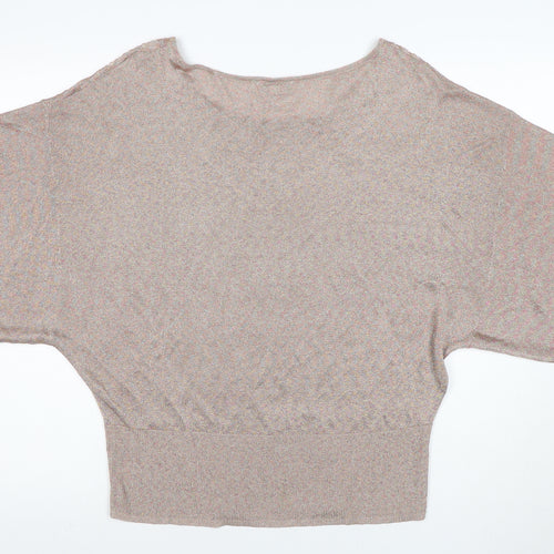 Monsoon Women’s Beige Knit Dolman Blouse L V-Neck Lightweight Top