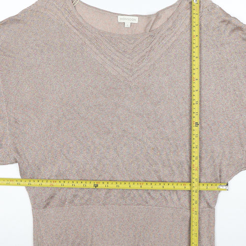 Monsoon Women’s Beige Knit Dolman Blouse L V-Neck Lightweight Top